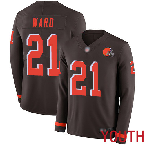 Cleveland Browns Denzel Ward Youth Brown Limited Jersey #21 NFL Football Therma Long Sleeve